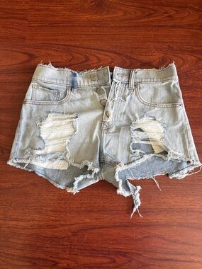 Express Light Blue Distressed Denim Shorts